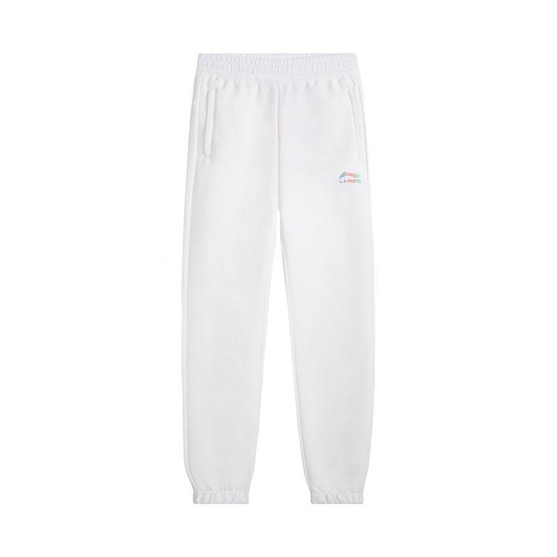 Li Ning Knitted Sweatpants Women s White Fleece Lined Thickened Straight Fit Pants AKLVD14-2 3XL