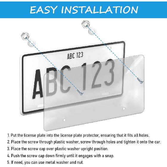 Wanheart 2-Pack Flat Clear License Plate Covers – Universal Fit US Standard Plates, UV & Scratch Resistant ABS Protector With Screws & Caps, Front