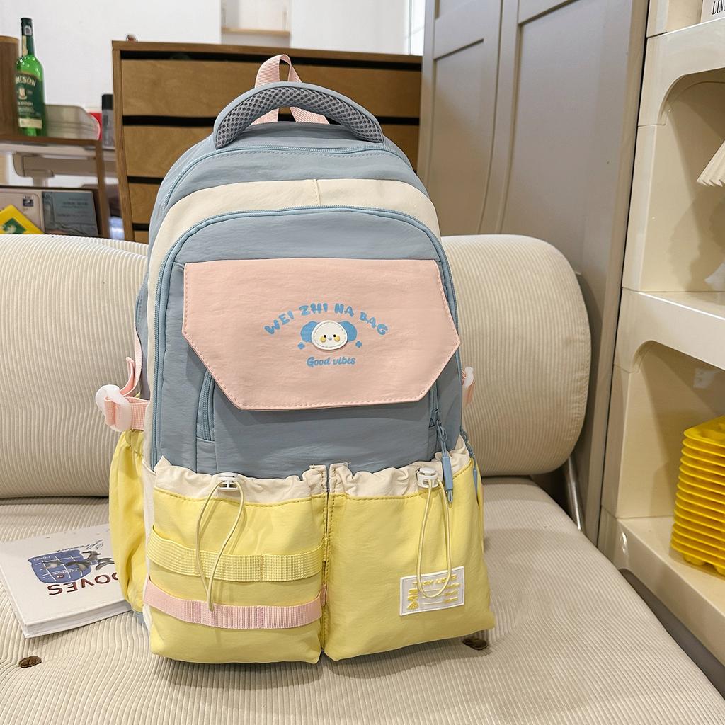 Schoolbag Backpack Large Capacity Contrasting Color Matching Cute Dopamine Backpack Leisure Korean Junior High School Campus Schoolbag Wholesale
