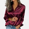 women's Shiny Satin Turn Down Collar Blouse Elegant Long Sleeve Shirt Casual Office Commute Wear Tops