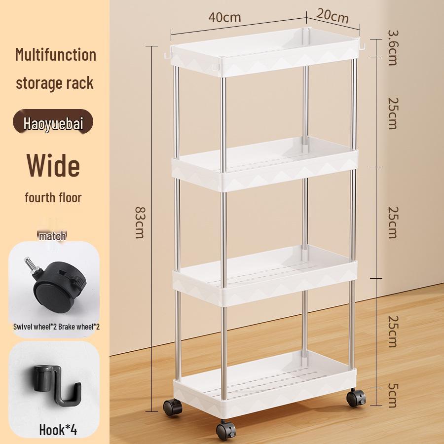 Compact Multi-Layer Mobile Storage Rack for Kitchen, Bathroom, Living Room, Bedroom - Floor-Standing, Narrow Design Trolley Shelf.
