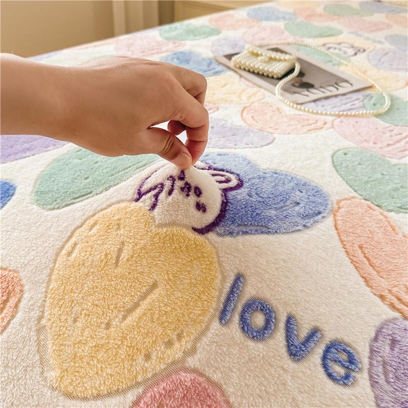 WOSTAR Luxury double bed fitted sheet elastic mattress protector cover couple winter warm fluffy coral fleece bedspread 150x200