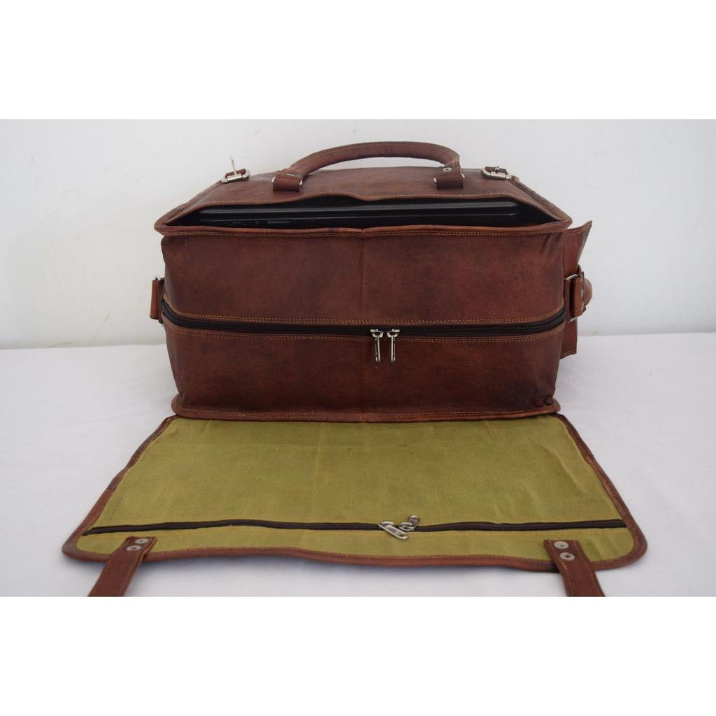 Vintage Leer Reisbagage Koffer Overnachting Weekend Duffel Laptop Tas Nieuw