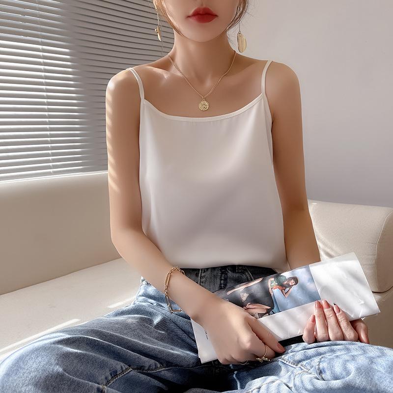 

Summer New Style of Acrylic Solid Color Satin Silk Loose Top for Women In Summer S