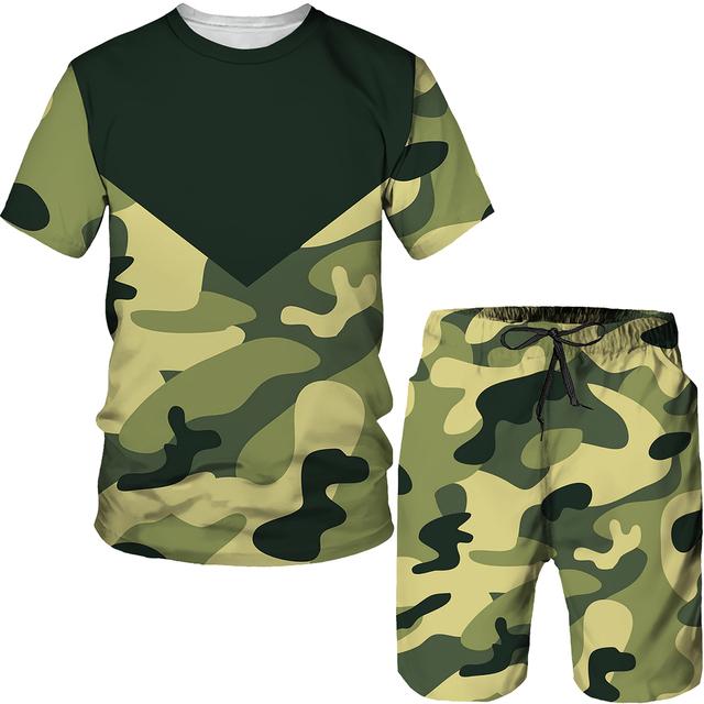 Summer Camouflag Print Set Suit Hip Hop Harajuku Sports 2 Piece Oversized Sportswear Tshirt Beach Shorts Outfits Clothes For Men