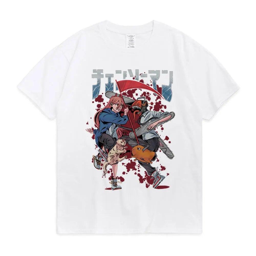 Japanese Anime Chainsaw Unisex T-shirt Unisexga Makima Power Denji Pochita Graphic Print T-shirts Unisex Oversized Streetwear Tees
