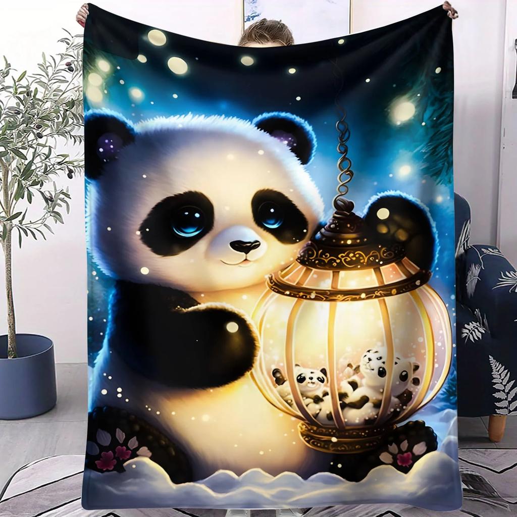 Christmas Sled Panda Soft Blanket Festive Ornament Themed Fleece Throw for Beds Sofa Home Decor Adults Kids Cozy Warm Gift