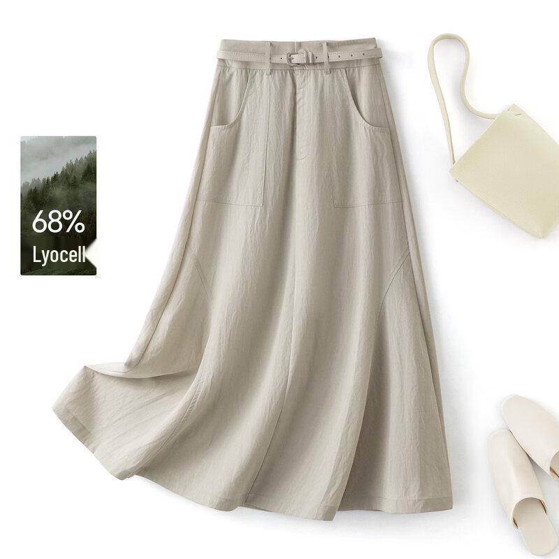 IHIMI Tencel A-Line Commuter Midi Skirt with Belt M