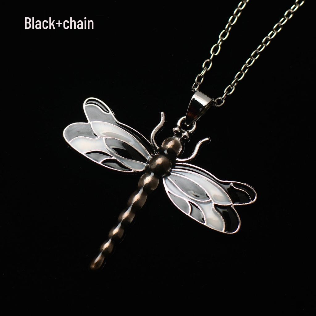 Silver Dragonfly Necklace with Luminous Butterfly - Retro Forest-Inspired