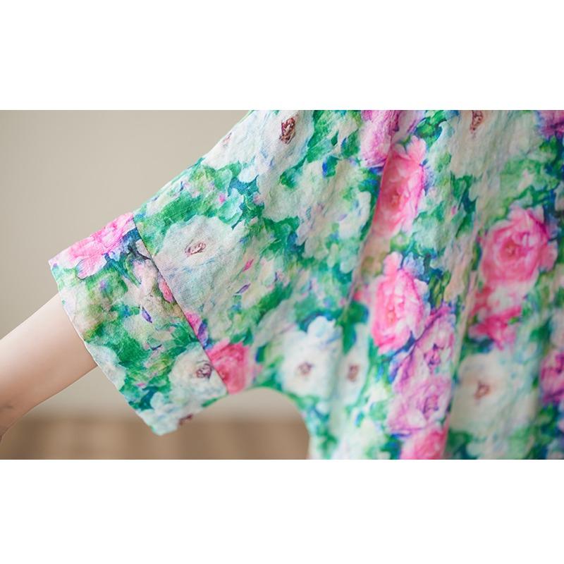 DIMANAF New 2025 Summer Dress Women Vintage Printing Floral Casual Plus Size Dress Loose O-Neck Dress Maxi