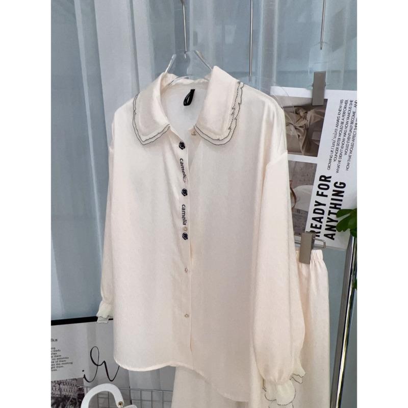 New Herringbone Satin Ice Silk Pajamas for Women, High-end Long-sleeved Outer Lace Pajamas Set