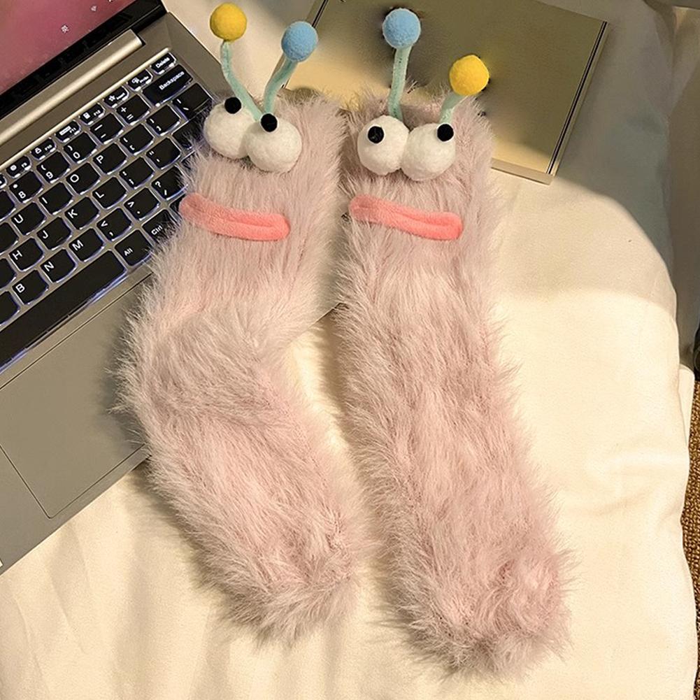 1Pair Funny Socks Autumn Winter Coral Fleece Floor Sleep Socks For Girls Couple Christmas Socks Z2M7