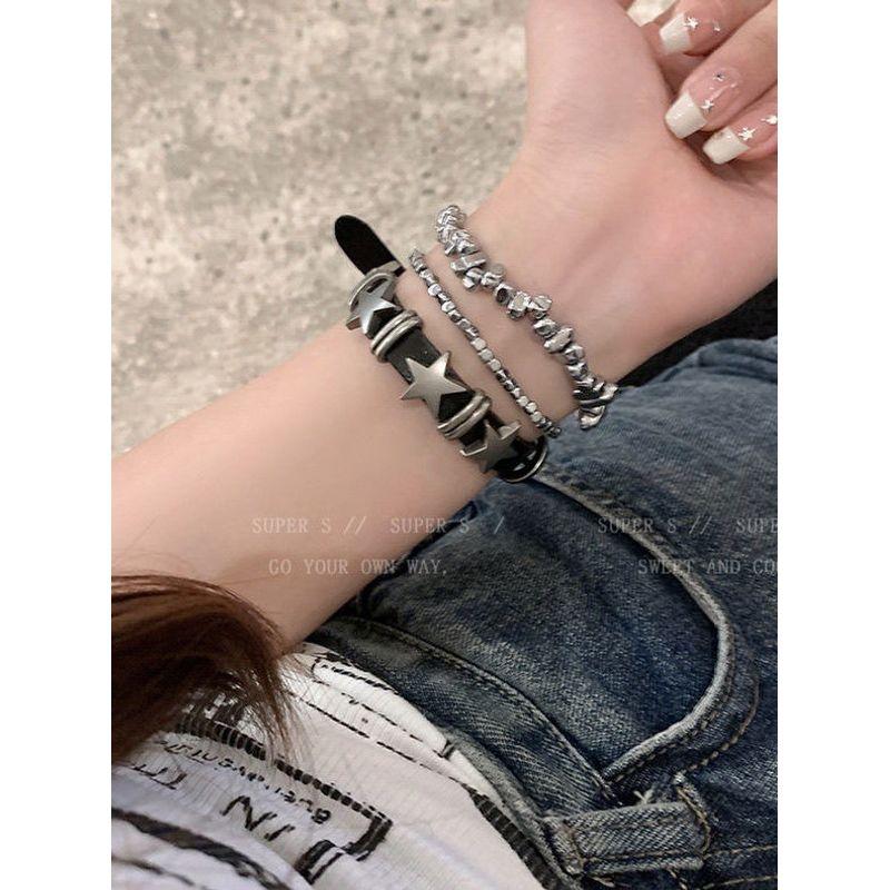 Dark Punk Star Bracelet Y2K Pentagram Leather Bracelet Ins Sweet Cool European and American Style Stone Accessories