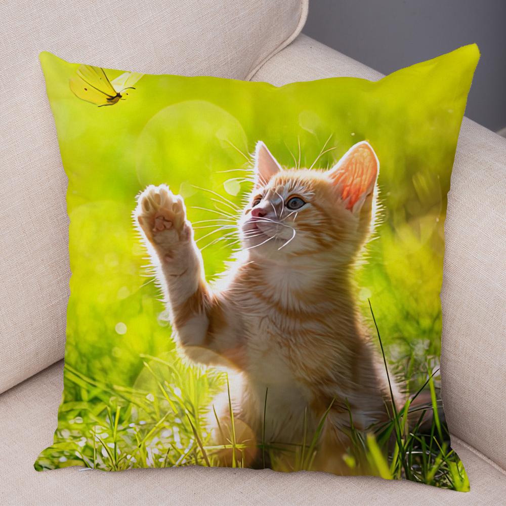 Cute Cat Dog Photo Cushion Cover Realistic Animal Portrait Print Soft Blend Sofa Living Room Bedroom Home Decor Throw PillowCase
