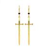 Punk Personality Black Multi-faceted Round Beads Silver Color Long Sword Cross Dangle Earrings for Women Men Gothic Jewelry Gift