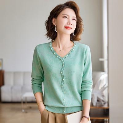 Neuer modischer Mutter Kurzarm-Top Pullover für Frauen mittleren Alters Stehkragen Langarm Damenhemd Schwiegermutter Basic-Shirt