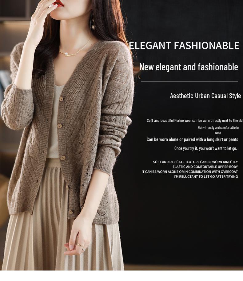 Spring 2023 Women's V-neck Cashmere Cardigan - Lightweight, Pure Wool Knit, Short, Solid Color Sweater.