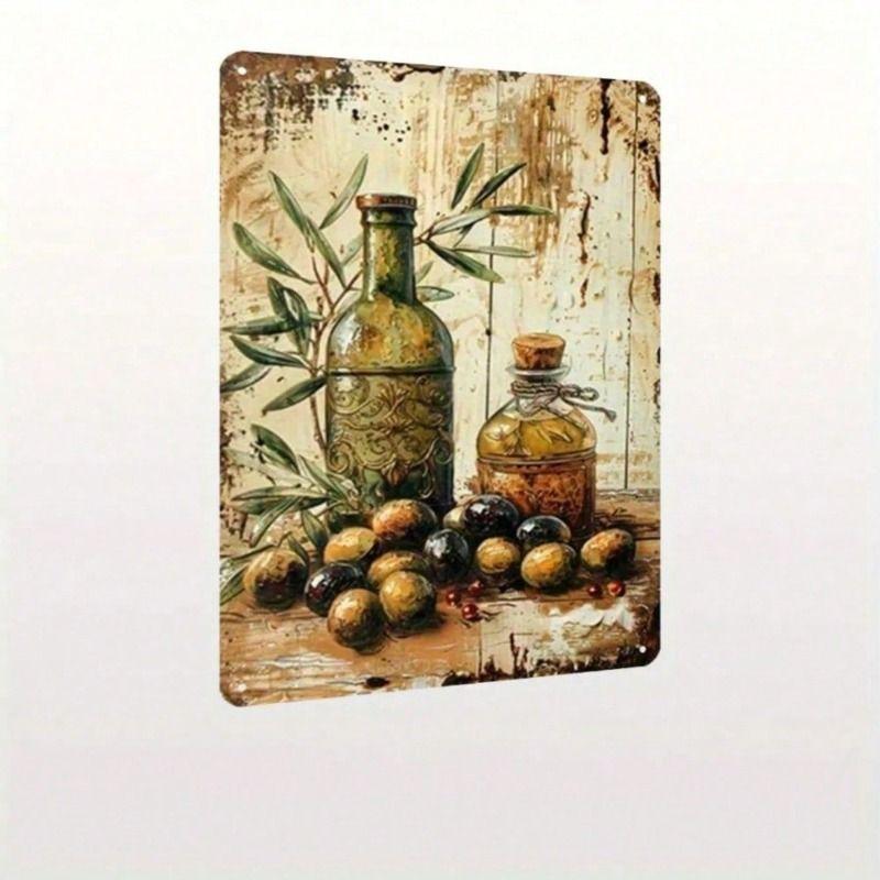 Vintage Olive Oil Tin Sign, Rustic Iron Metal Plaque, Farmhouse Kitchen Wall Decor 8x12 Inch