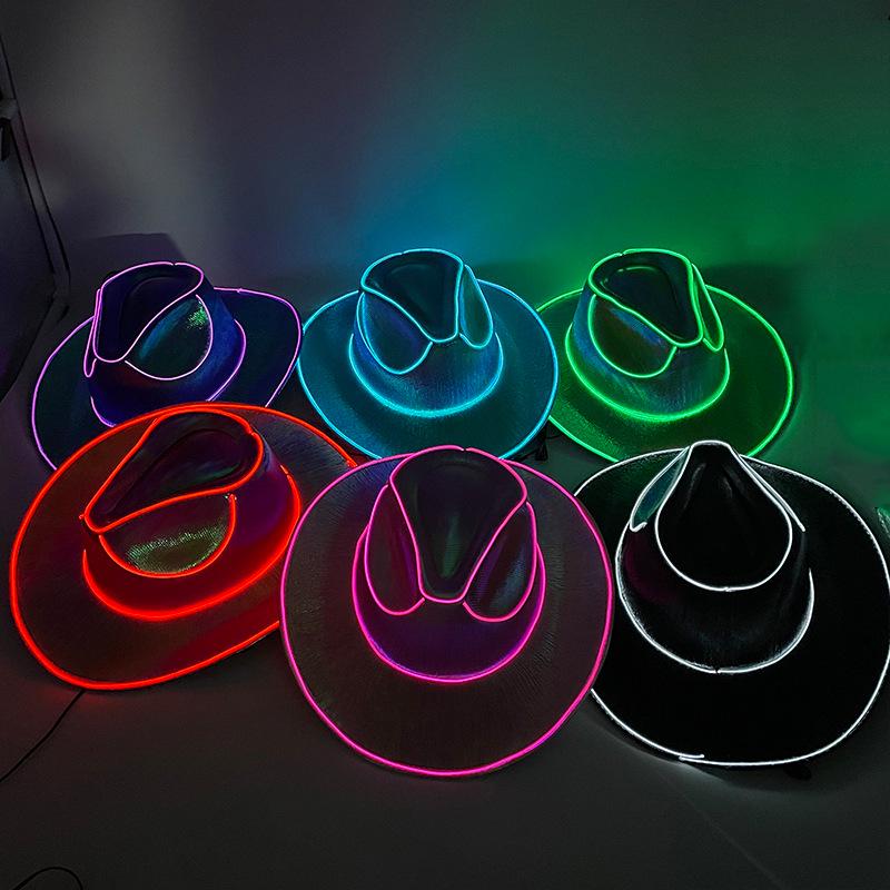 Iridescent LED Light-up Sequin Cowboy Hat for Christmas and Halloween Carnival