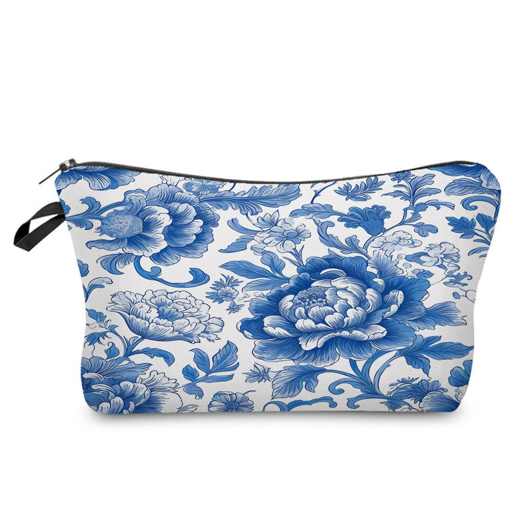 Women Blue and White Porcelain Print Cosmetic Bag Toiletries Organize Travel Storage Case 6358