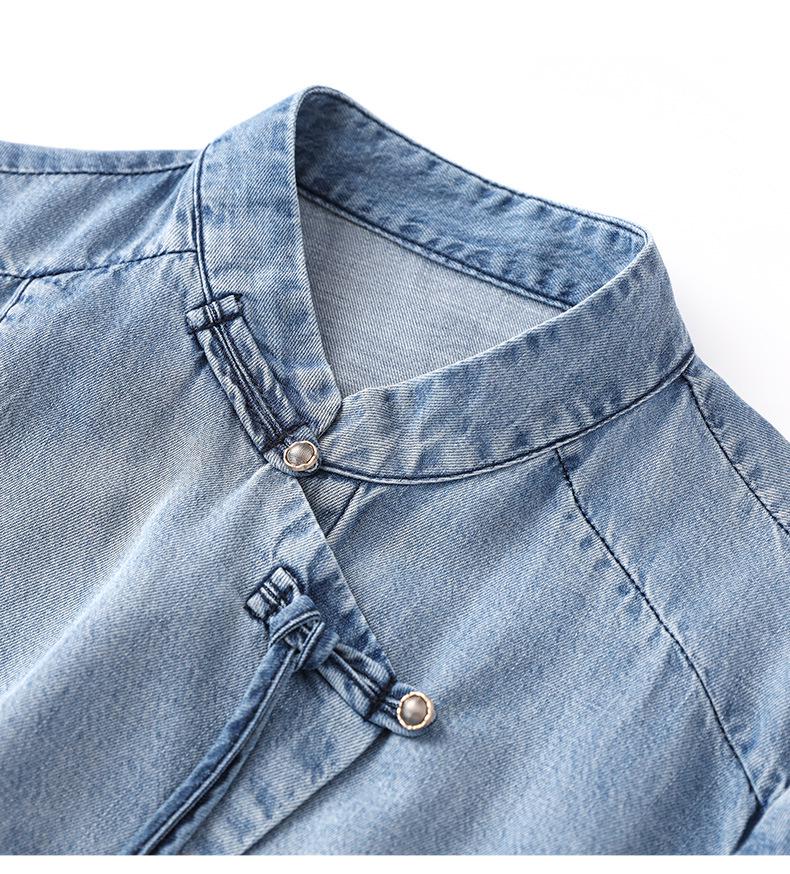Spring/Summer Elegant Chinese Tencel Denim Shirt for Women