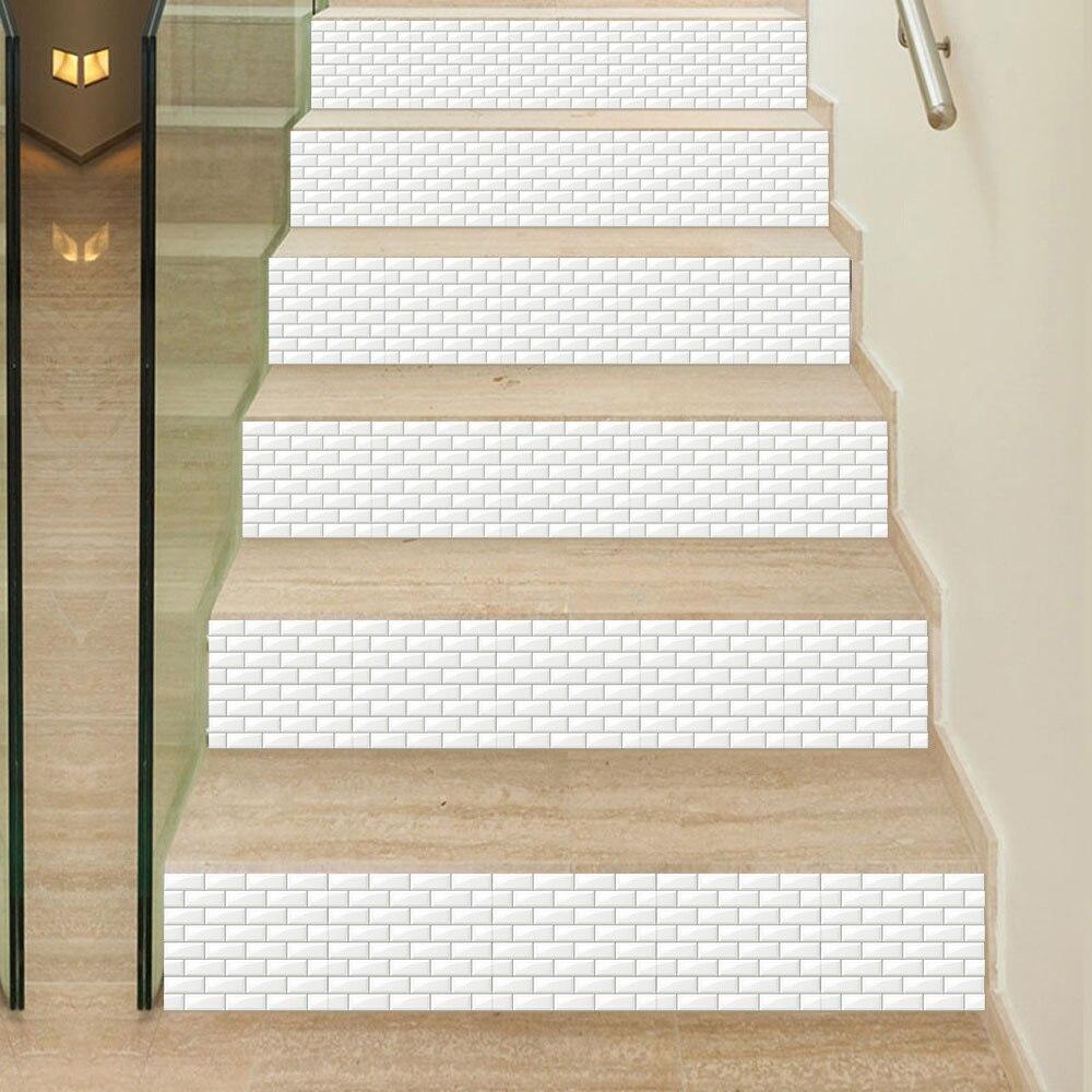 Brick Flat Embossed 10pcs White Tiles Sticker Kitchen Wardrobe Bathroom Wall Decal Home Decor Waterproof Selfadhesive Wallpaper
