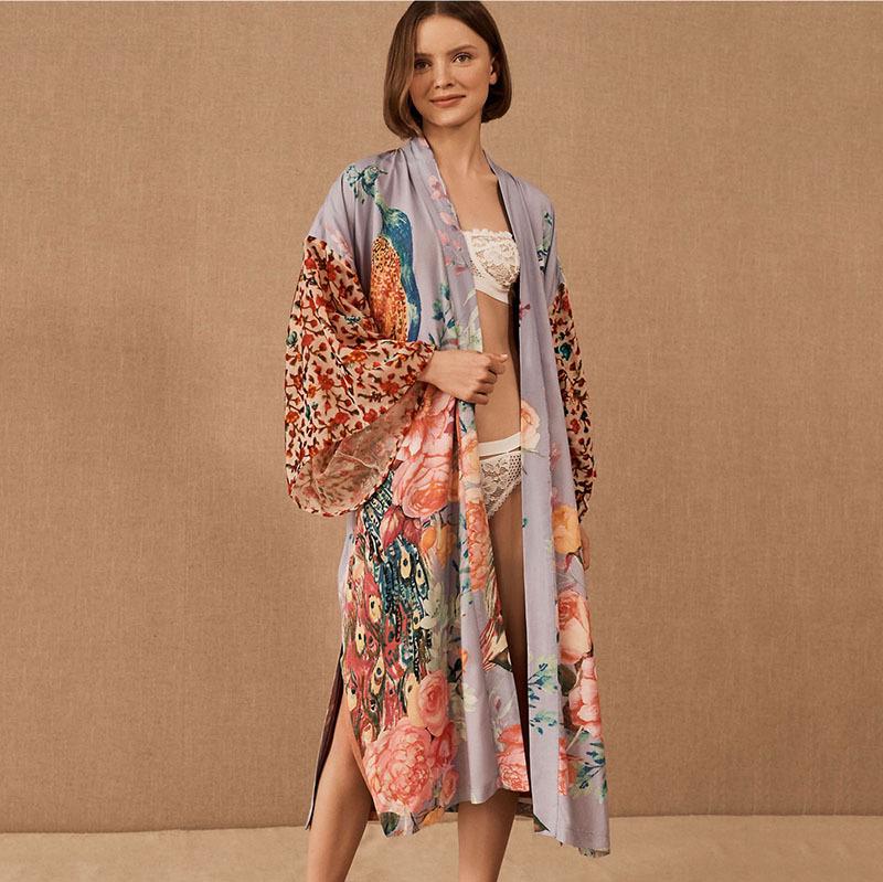 

Peacock Print Beach Sun Protection Cardigan Dress Cover-up One Size светло-розовый
