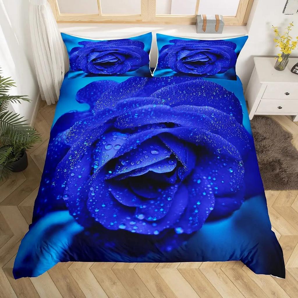 Pink Rose Duvet Cover Set Queen Size 3D Printed Rose Floral Bedding Set Botanical Blossom Flowers Microfiber Comforter Cover