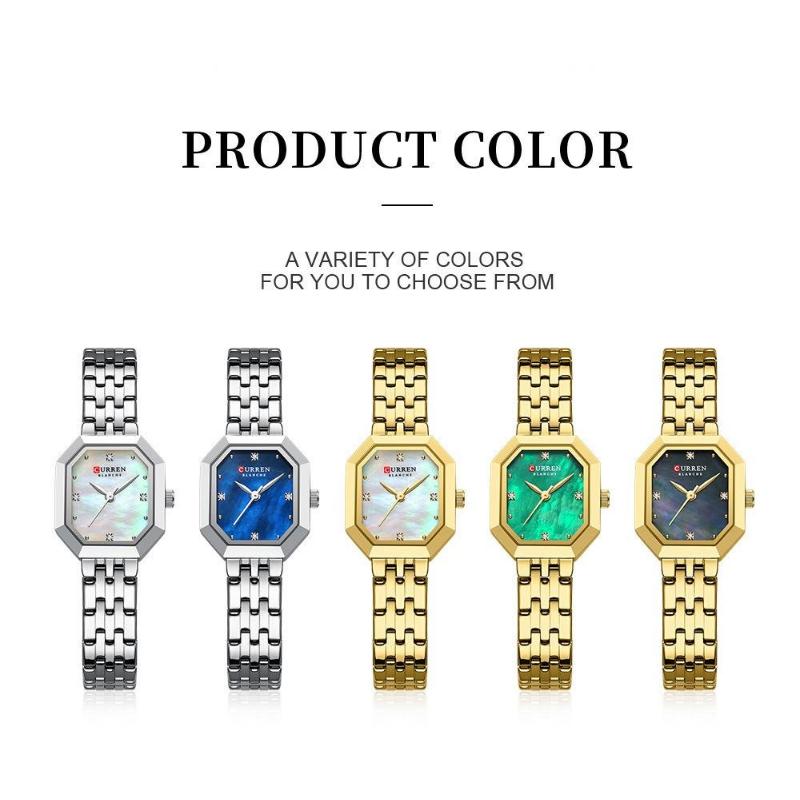 CURREN Luxurious Elegant Women's Watches Classic Rectangular Dial with Rhinestones Stainless Steel Waterproof