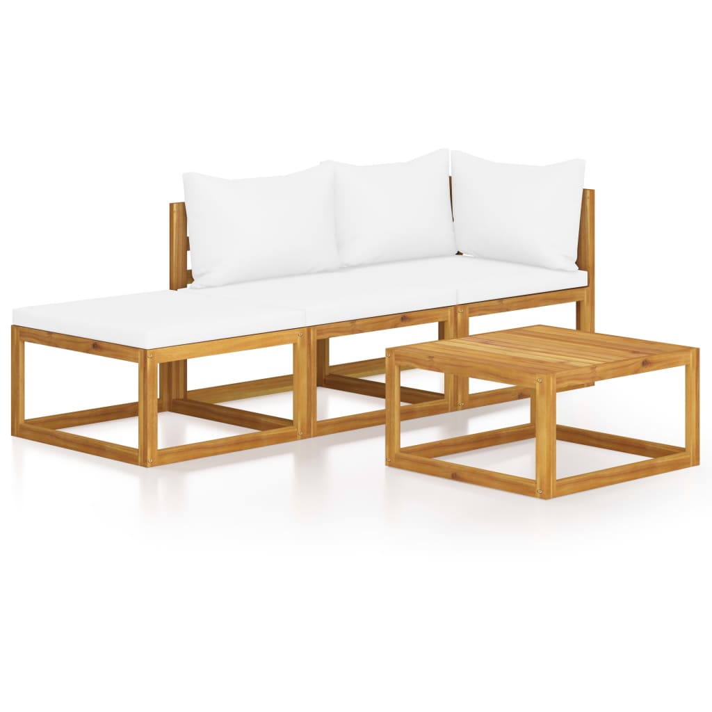 4 Piece Garden Lounge Set with Cream Cushions Solid Acacia Wood