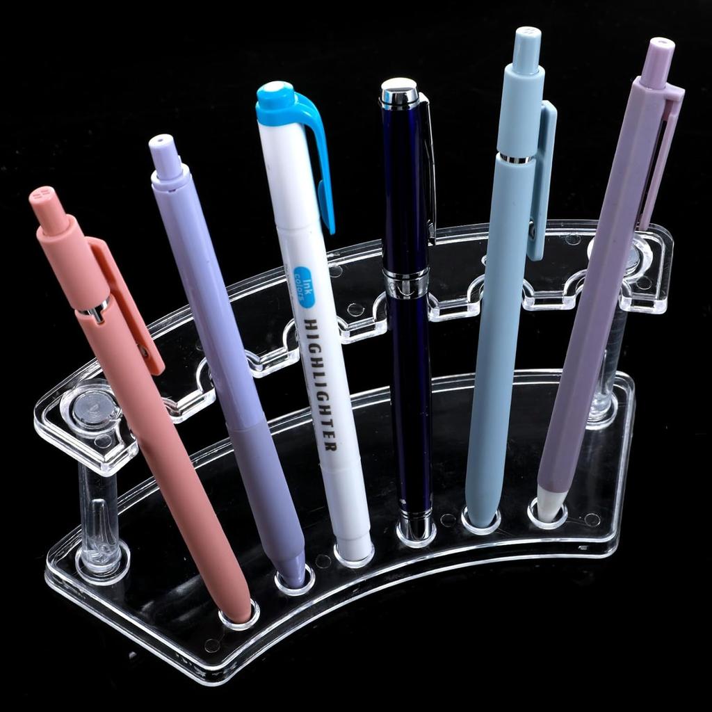 2 PCS Acrylic Pen Stand Pen Display Holder for Vendor Events Clear Rack Beaded Slots Display Eyebrow Makeup Brush Rack Organizer for School Office