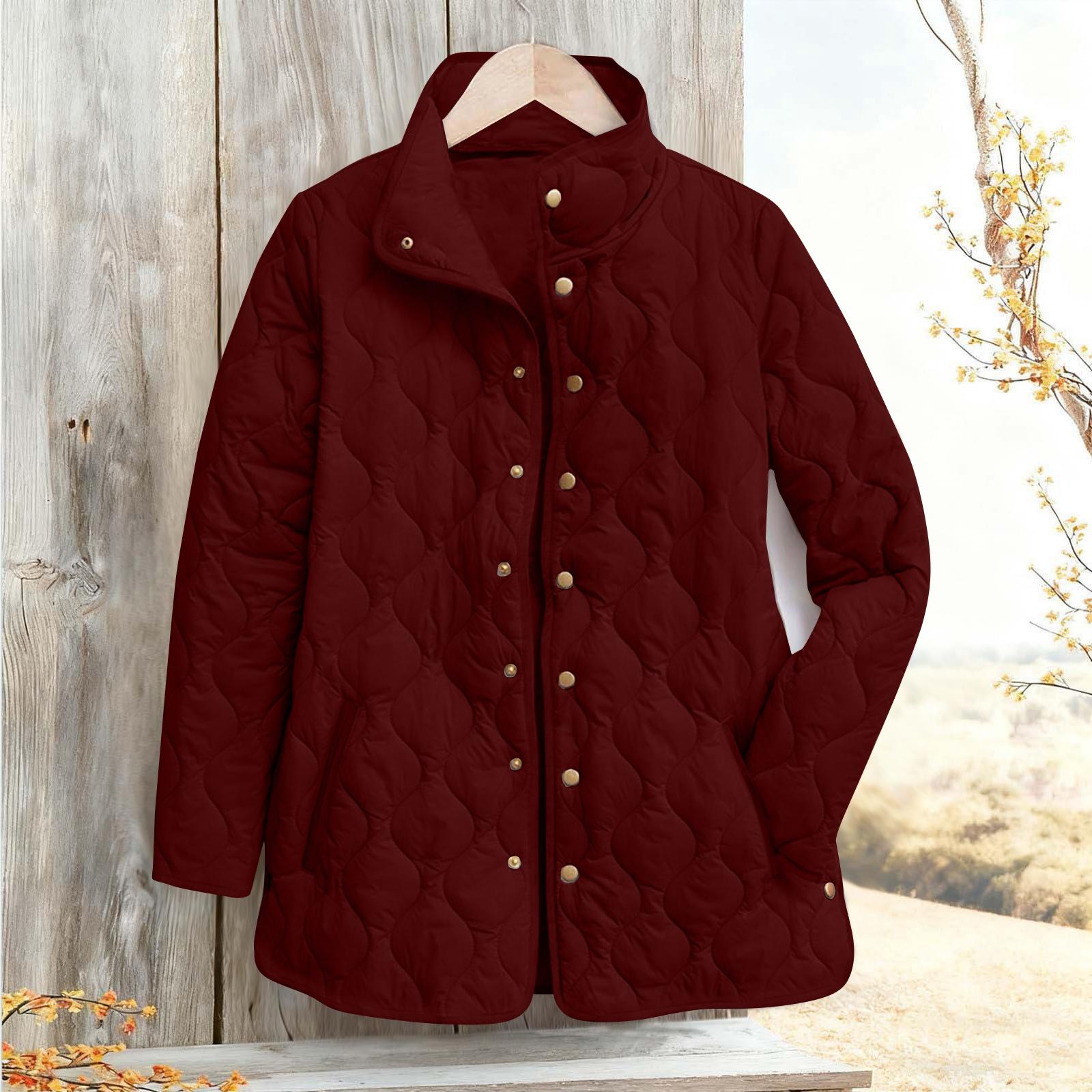 

Women s Color Stand-Up Collar Pleated Cotton Long Sleeve Button-Up Jacket XL