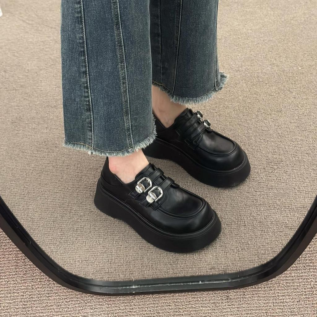 British Style Muffin Platform Shoes Women's 2025 Autumn New One-pedal Loafer Single Shoes Retro with Skirt Small Leather Shoes
