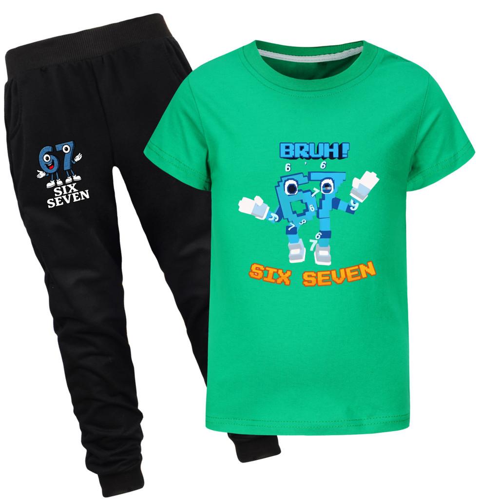 5223 Kinder Jungen Mädchen Steal a Brainrot 67 Print Kurzarm T-Shirt Hose Kleidung Set