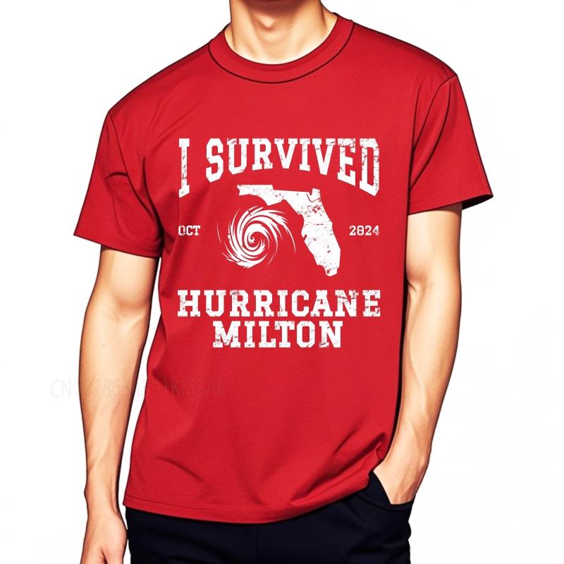 Plus Size summer For man tshirt I Survived Hurricane Milton Florida 2024 Oct Short Sleeve Street Wear Crew Neck tops