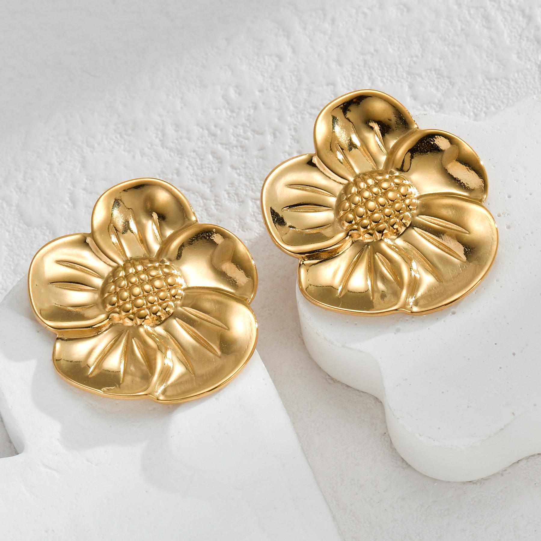 Atoztide Exaggerate Trendy Flower Heart Earrings for Women Girl Stainless Steel Gold Color Irregular Earrings Jewelry Gift