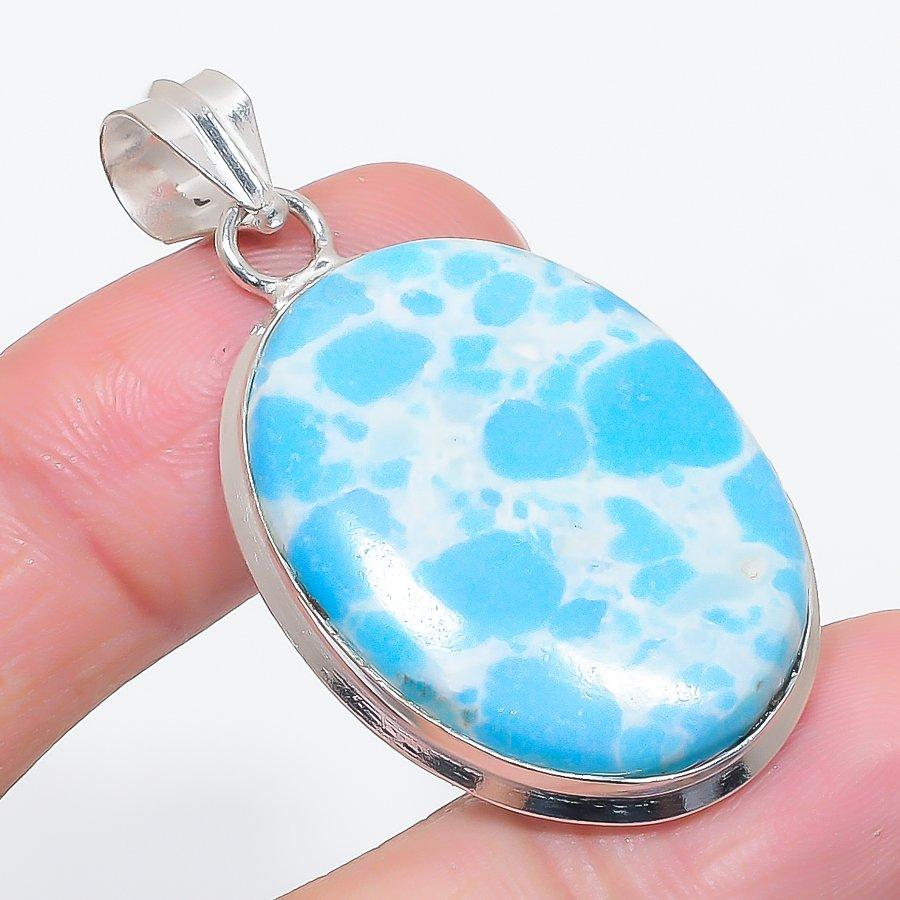 Larimar Gemstone 925 Sterling Silver Jewelry Pendant 2.01"