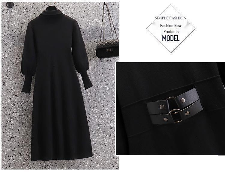 Plus Size Women's Thickened Mid-Length High-Neck Sweater Dress for Autumn/Winter 2025 - Slimming Inner Layer