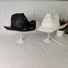Sommer Sonnenblende Kinder hohl atmungsaktiv Strand handgewebter Strohhut Retro Glockenhut Cowboyhut