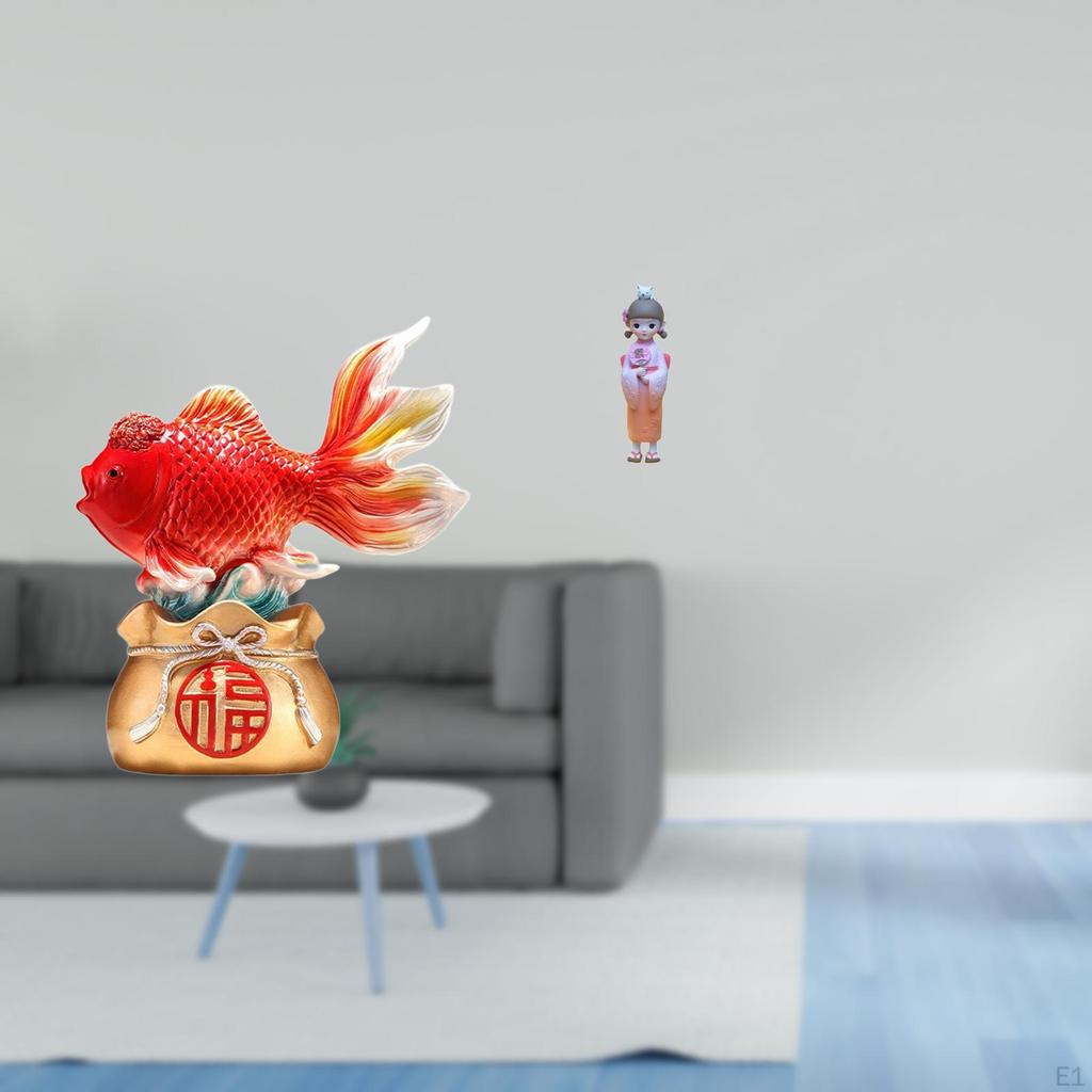 Chinese Feng Shui Koi Fish Resin Statue Asian Kabuki Figurine Japanese Kimono Geisha Doll Desktop