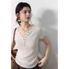 Eryang [Moyi] Gentle Temperament Semi-open V-neck Short-sleeved Knitted Sweater for Women, Slim and Thin Temperament Top