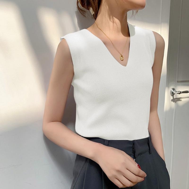 Korean Temperament V-Neck Sleeveless Versatile Slim Knitted Vest For Women