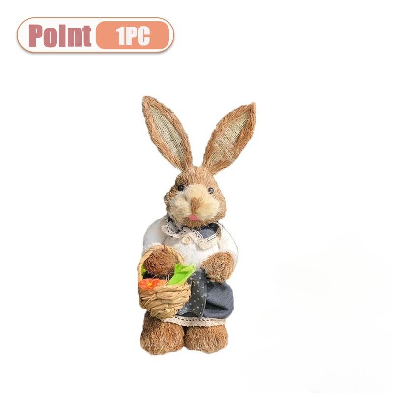 Easter Bunny Figurine Holding Flower Basket and Carrot Creative Cute Rabbit Statue Spring Farmhouse Home Table Decor Ornament