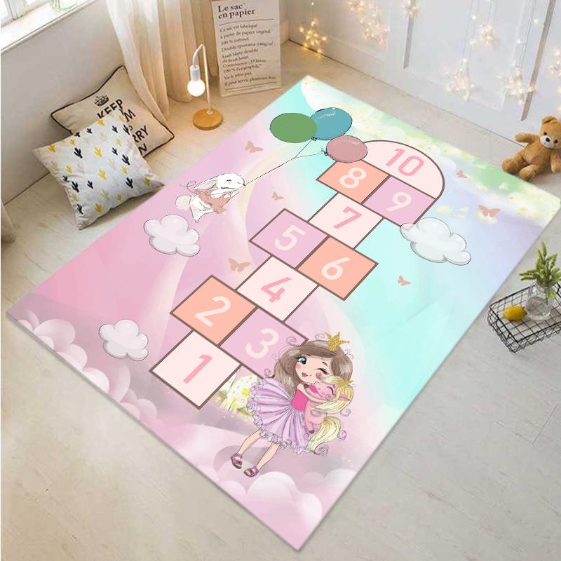 Pink Children's Hopscotch Boy and Girl Cartoon Game Carpet Kindergarten Early Education Baby Crawling Mat Non-slip Mat Home