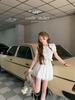 2026 Summer French Slim-fit Peter Pan Collar White Shirt and Embroidered Heart Skirt Set for Women