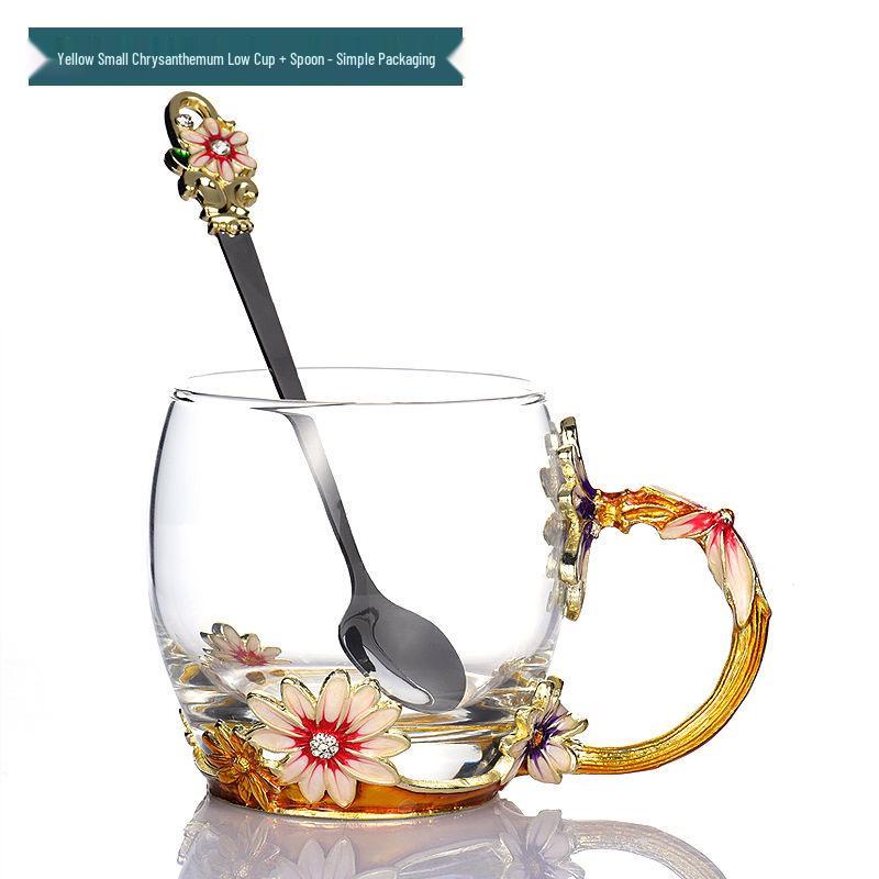 Daisy Enamel Flower Tea Cup - Heat-Resistant Crystal Glass for Home, Office, or Festival Gift