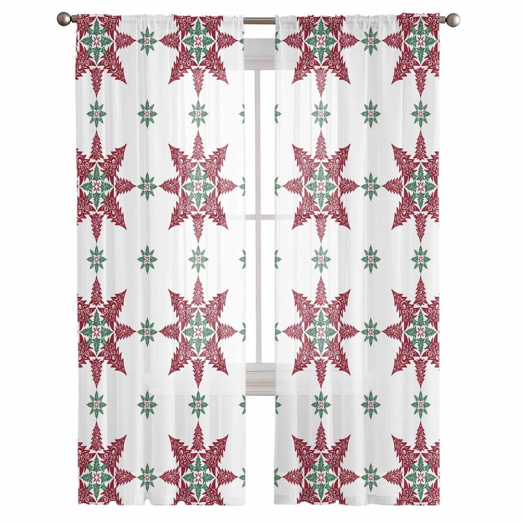 Weihnachten Schneeflocke Abstrakt Schleife Vorhänge für Wohnzimmer Schlafzimmer Heimdekoration Fenster Voile Tüll Vorhang Drapes