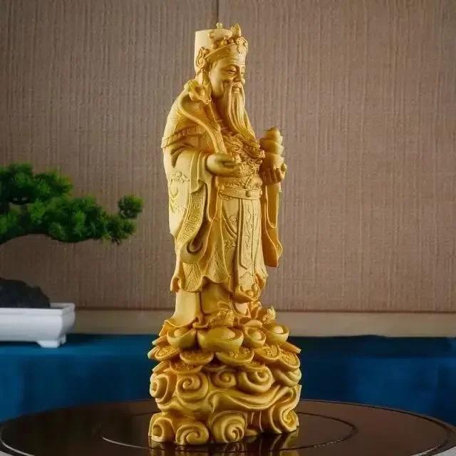 Holzschnitzerei Gott des Reichtums Ornamente Schreibtisch Zuhause Geschäft Wohnzimmer Dekoration Handwerk