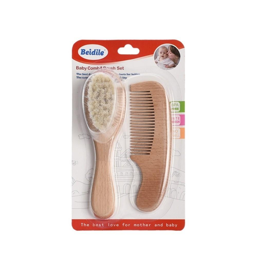 Wooden Handle Baby Brush Set Multifunctional Shampoo Brush Scalp Cleaning Brush  Baby Hair Care 2pcs-A