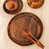 Wood 1Pcs Durable Tableware Unbreakable Vintage Dinner Plate Fruits Dishes Platter Serving Tray